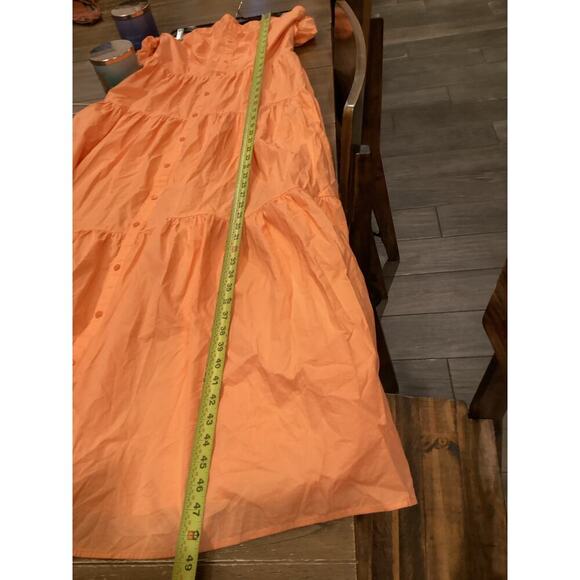 Karlie Tiered Ruffle off the shoulder prairie maxi Midi cotton Dress orange M - Picture 3 of 11